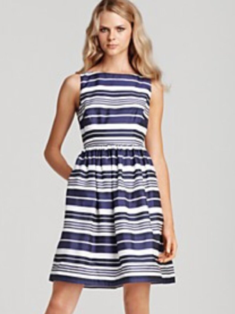 Lily Pulitzer Eryn Silk Blue Striped Sleeveless Fit & Flare Dress Pockets, 8